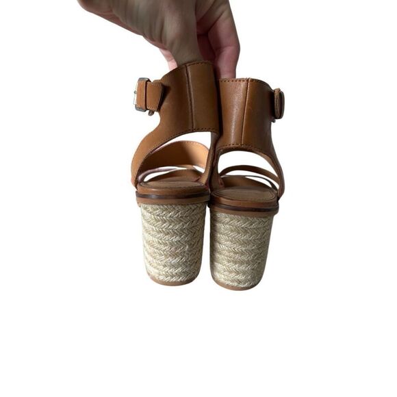 FRYE Adjustable Ankle Strap Heeled Sandals Leiah Brown Peach 9 Open Toe Leather - Picture 8 of 13